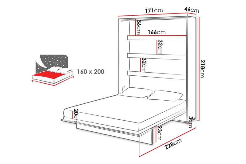 Rauk Sängskåp 171x228 cm - Vit - Products - Möbler - Säng - Gästsäng & extrasäng - Sängskåp