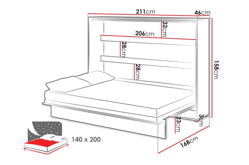 Rauk Sängskåp 211x168 cm - Vit - Products - Möbler - Säng - Gästsäng & extrasäng - Sängskåp
