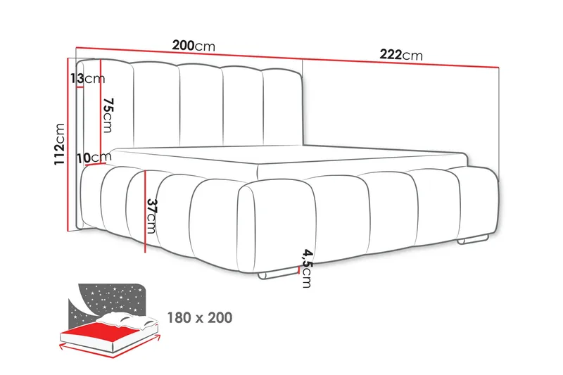 Gioia Förvaringssäng 180x200 cm - Beige - Products - Möbler - Säng - Säng med förvaring