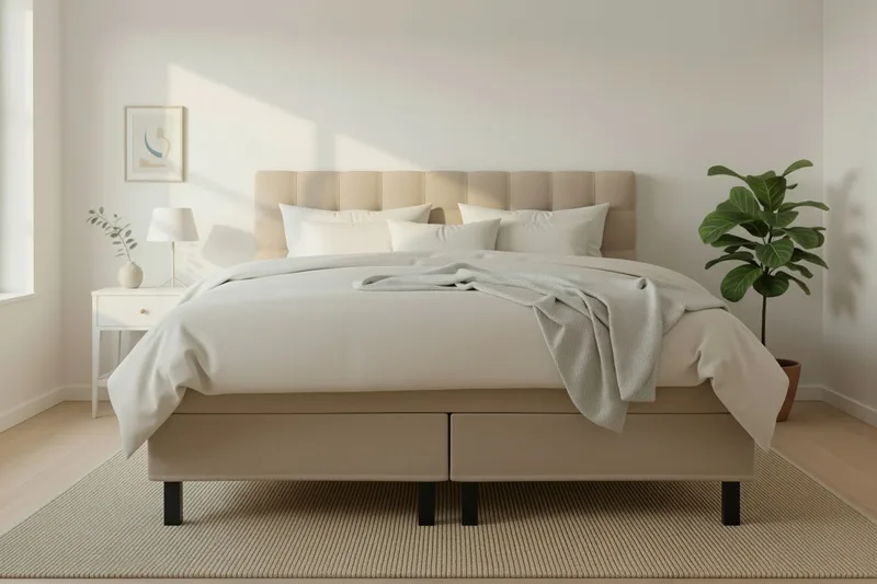 Hilton Komplett Sängpaket 180x200 cm Kontinentalsäng med rutad sänggavel - Beige - Products - Möbler - Säng - Kontinentalsäng