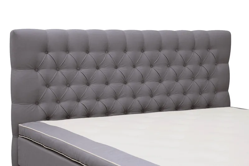 Hilton Lyx Komplett Sängpaket 160x200 cm Kontinentalsäng med knappad sänggavel i sammet - Grå / Sammet - Products - Möbler - Säng - Kontinentalsäng