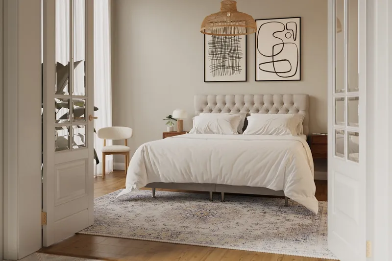Hilton Lyx Komplett Sängpaket 180x200 cm Kontinentalsäng med knappad sänggavel - Beige - Products - Möbler - Säng - Kontinentalsäng