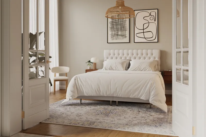 HVILA Lyx Komplett Sängpaket 160x200 cm Kontinentalsäng med knappad sänggavel - Ljusbeige - Products - Möbler - Säng - Kontinentalsäng