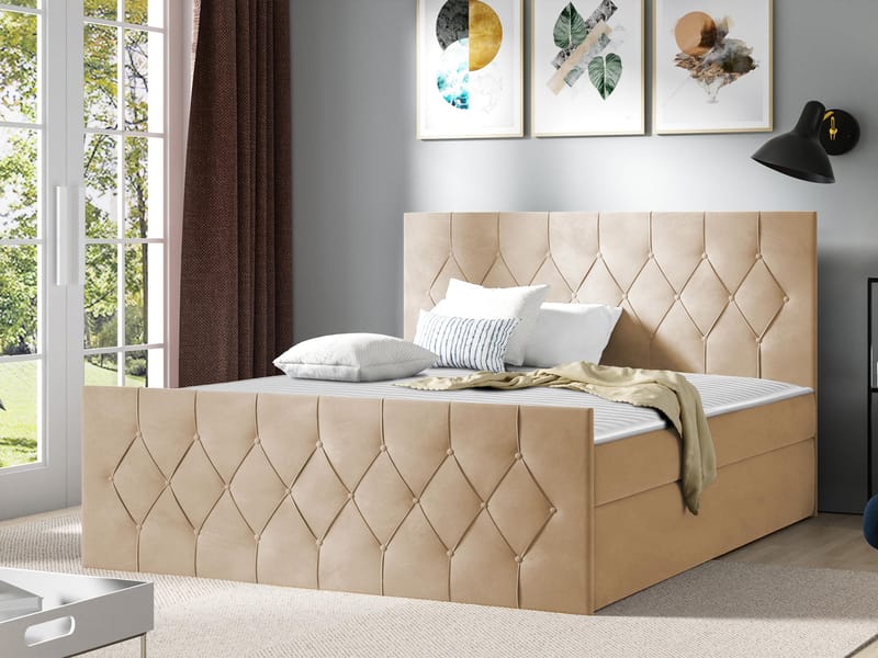 Jitendra Sängpaket Kontinentalsäng 200x200 cm med Förvaring - Beige - Products - Möbler - Säng - Komplett sängpaket