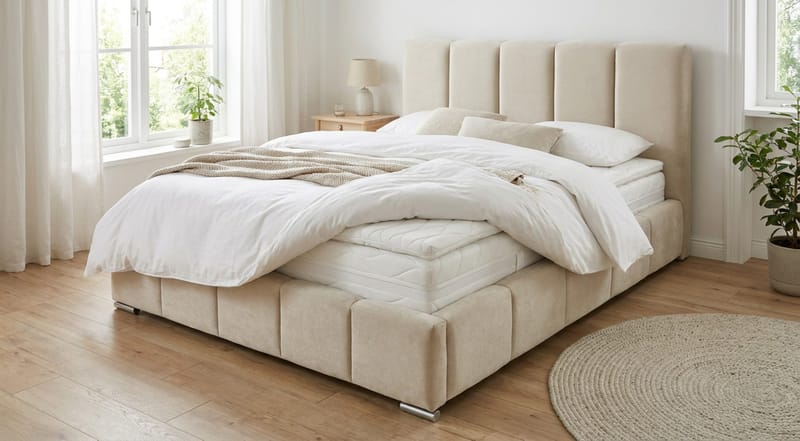 Cleaton Sängram 180x200 cm med Förvaring HVILA Pocketresårmadrass och Bäddmadrass i Latex med Tvättbar klädsel - Grå/Vit - Products - Möbler - Säng - Komplett sängpaket