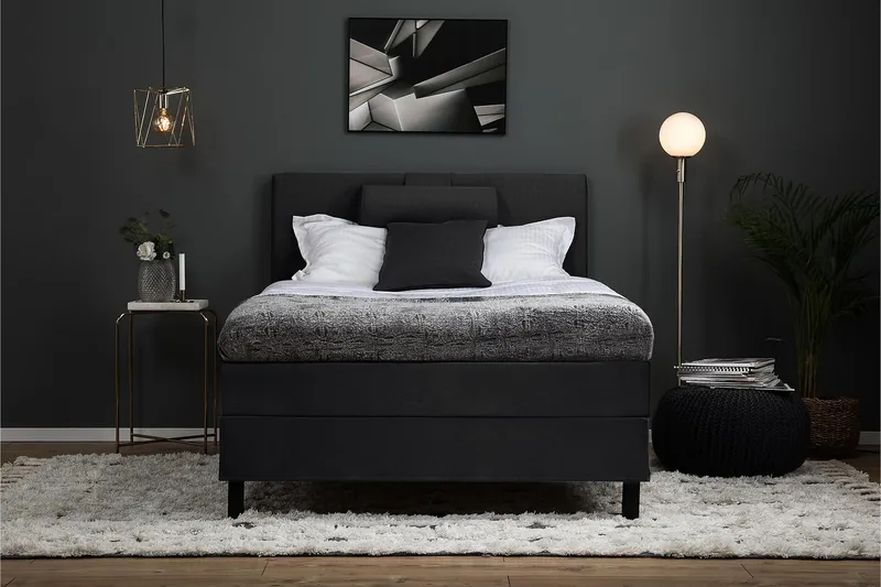 Lucky Komplett Sängpaket 120x200 Polyeter Slät Sänggavel - Nackkudde Stor Svart/Grå - Products - Möbler - Säng - Enkelsäng