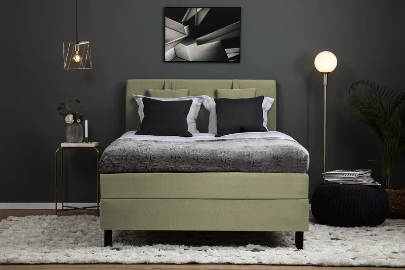 Lucky Komplett Sängpaket 140x200 Polyeter Slät Sänggavel - Nackkudde Liten Grön - Products - Möbler - Säng - Kontinentalsäng