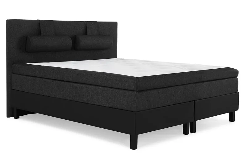 Lucky Komplett Sängpaket 160x200 Latex Slät - Nackkudde Stor Svart/Grå/PU - Products - Möbler - Säng - Kontinentalsäng