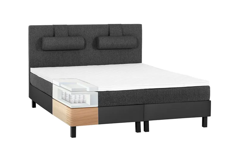 Lucky Komplett Sängpaket 160x200 Latex Slät - Nackkudde Stor Svart/Grå/PU - Products - Möbler - Säng - Kontinentalsäng