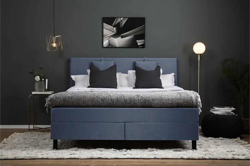 Lucky Komplett Sängpaket 160x200 Memory Slät Sänggavel - Nackkudde Liten Mörkblå - Products - Möbler - Säng - Kontinentalsäng