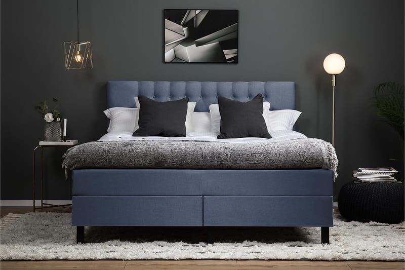 Lucky Komplett Sängpaket 160x200 Skum Diamant Sänggavel - Mörkblå - Products - Möbler - Säng - Kontinentalsäng