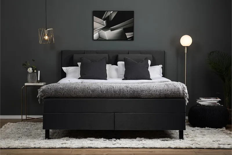 Lucky Komplett Sängpaket 160x200 Polyeter Slät - Nackkudde Stor Svart/Grå - Products - Möbler - Säng - Kontinentalsäng