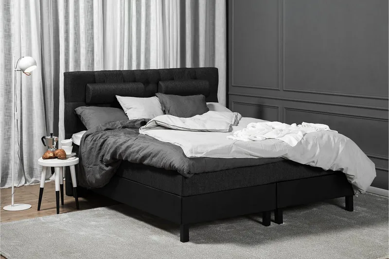Lucky Komplett Sängpaket 180x200 Latex Diamant - Nackkudde Stor Svart/Grå/PU - Products - Möbler - Säng - Kontinentalsäng