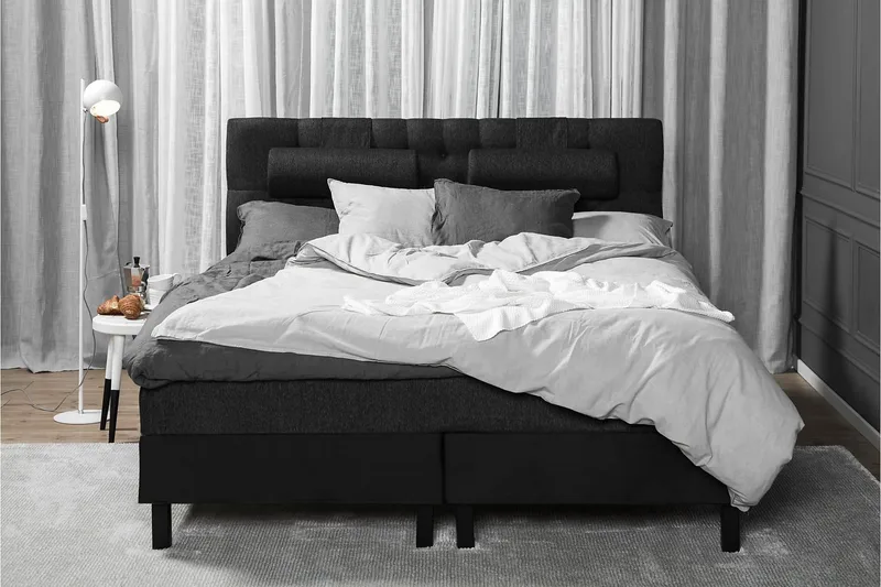 Lucky Komplett Sängpaket 180x200 Latex Diamant - Svart/Grå/PU - Products - Möbler - Säng - Kontinentalsäng