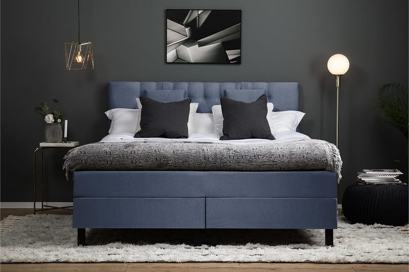 Lucky Komplett Sängpaket 180x200 Memory Diamant Sänggavel - Nackkudde Liten Mörkblå - Products - Möbler - Säng - Kontinentalsäng