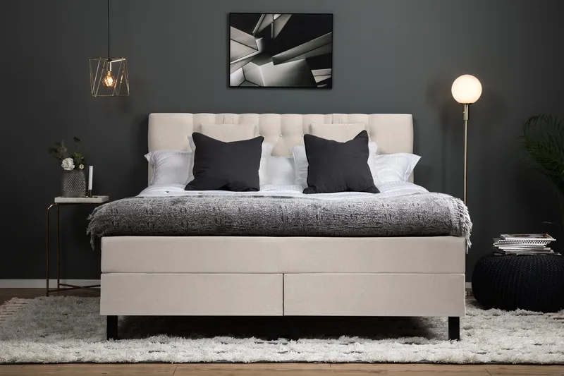 Lucky Komplett Sängpaket 180x200 Memory Slät Sänggavel  B - Beige - Products - Möbler - Säng - Kontinentalsäng