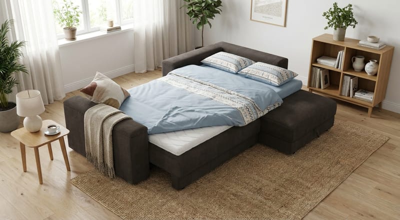 Bergen Extra djup 3-sits Bäddsoffa med Divan och Bäddmadrass i Memoryskum och Tvättbar klädsel - Taupe - Products - Möbler - Soffa - Bäddsoffa - Bäddsoffa divan