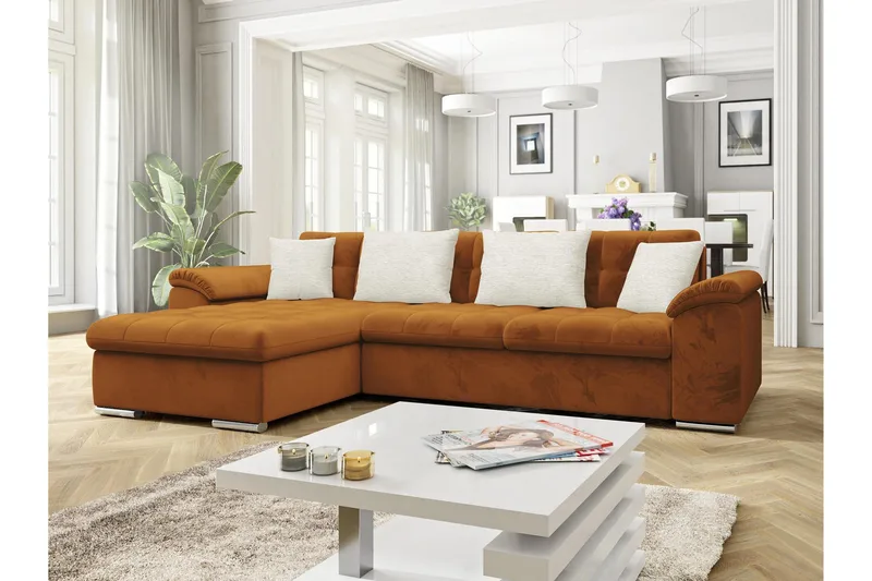Camior Bäddsoffa med Divan 3-sits - Orange - Products - Möbler - Soffa - Bäddsoffa - Bäddsoffa divan