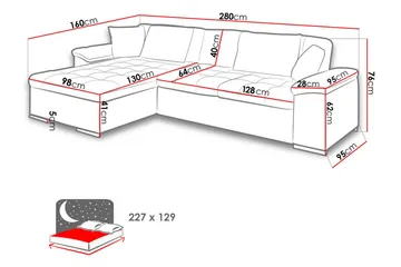 Camior Divanbäddsoffa 280x160x76 cm - Grå - Products - Möbler - Soffa - Bäddsoffa - Bäddsoffa längsbäddad