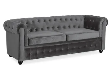 Chesterfield Deluxe 3-sits Framåtbäddad bäddsoffa i sammet - Mörkgrå Sammet - Products - Möbler - Soffa - Bäddsoffa - 3 sits bäddsoffa