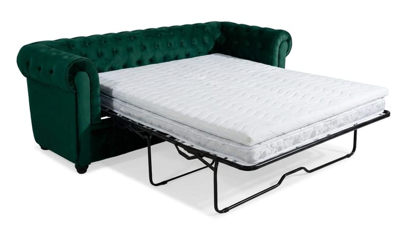 Chesterfield Lyx 3-sits Framåtbäddad Bäddsoffa med HVILA Bäddmadrass 140x200 cm Memoryskum med Tvättbar klädsel - Grön - Products - Möbler - Soffa - Bäddsoffa - 3 sits bäddsoffa