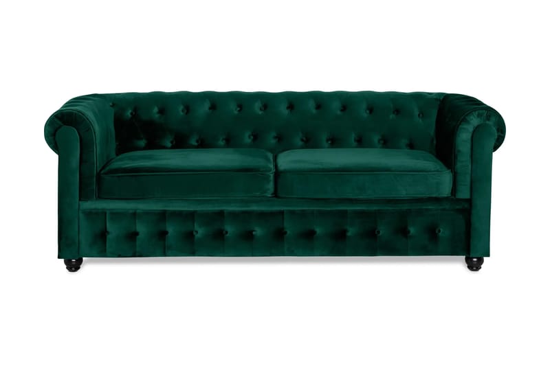 Chesterfield Lyx 3-sits Framåtbäddad Bäddsoffa med HVILA Bäddmadrass 140x200 cm Memoryskum med Tvättbar klädsel, Grön