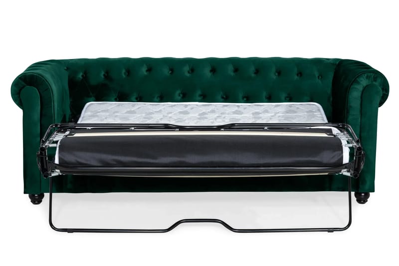 Chesterfield Lyx 3-sits Framåtbäddad Bäddsoffa med HVILA Bäddmadrass 140x200 cm Memoryskum med Tvättbar klädsel - Grön/Vit - Products - Möbler - Soffa - Bäddsoffa - 3 sits bäddsoffa