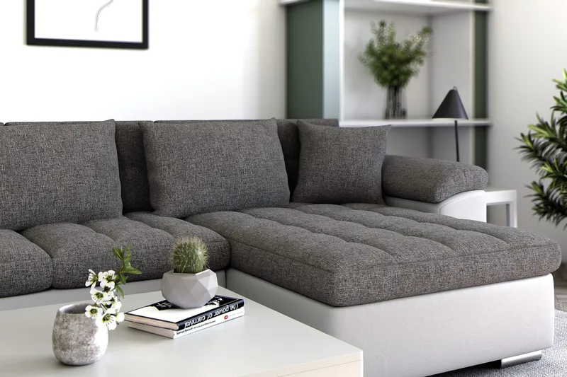 Dynir Hörnbäddsoffa Divan med Förvaring Höger - Vit/Ljusgrå - Products - Möbler - Soffa - Bäddsoffa - Bäddsoffa längsbäddad