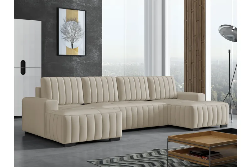 Esher Bäddsoffa Dubbeldivan 4-sits i Plysch - Beige - Products - Möbler - Soffa - Bäddsoffa - U bäddsoffa