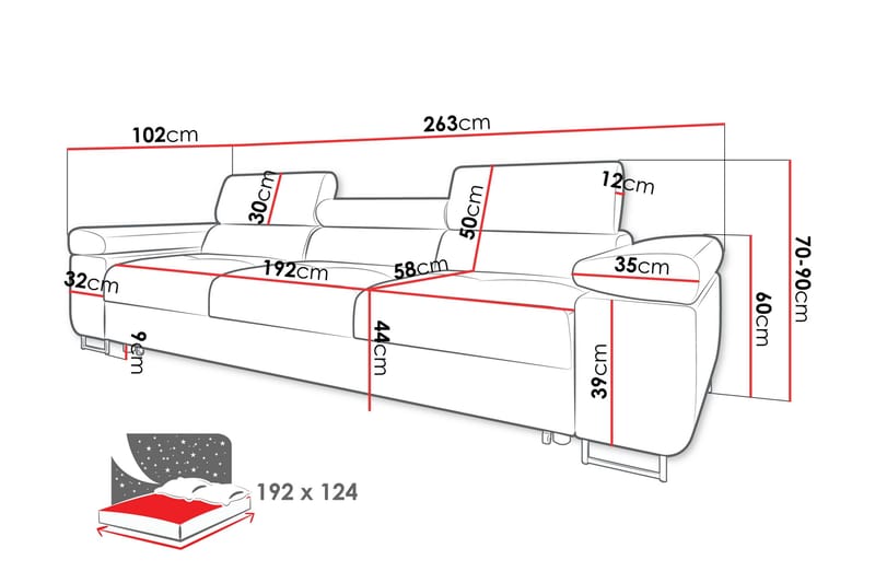 Gabina Bäddsoffa 3-sits - Grå - Products - Möbler - Soffa - Bäddsoffa - 3 sits bäddsoffa