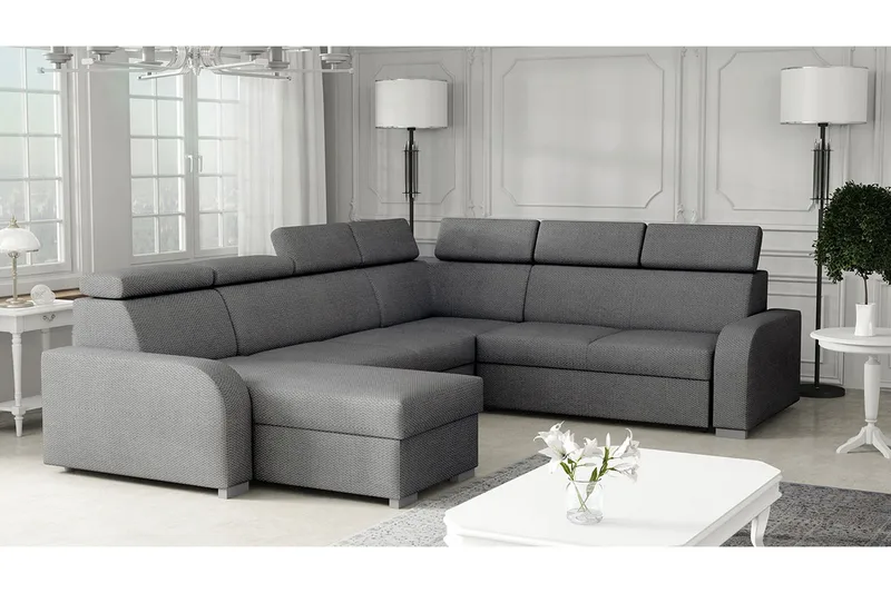 Lavona Bäddhörnsoffa Large - Grå - Products - Möbler - Soffa - Bäddsoffa - Hörnbäddsoffa