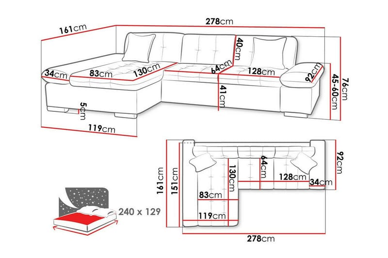 Lomux 3-sits Hörnbäddsoffa Light grey/Dark grey - Products - Möbler - Soffa - Bäddsoffa - Bäddsoffa längsbäddad