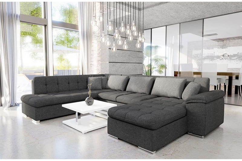Niko U-Bäddsoffa 350x205x76 cm Divan Höger - Grå - Products - Möbler - Soffa - Bäddsoffa - Bäddsoffa divan