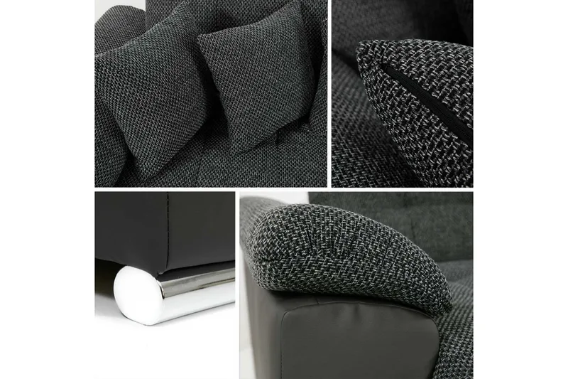 Niko U-Bäddsoffa 350x205x76 cm Divan Höger - Grå/Svart - Products - Möbler - Soffa - Bäddsoffa - Bäddsoffa längsbäddad