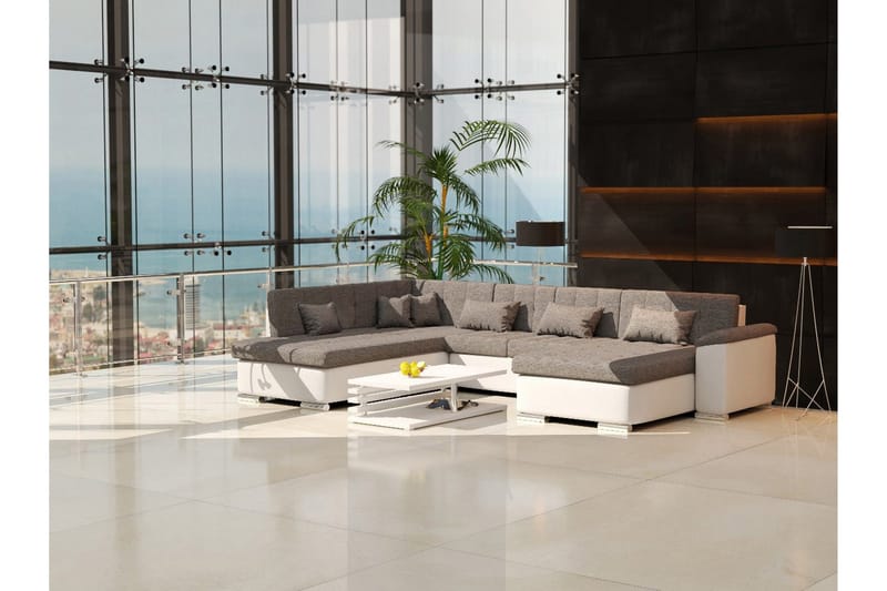 Niko U-Bäddsoffa 350x205x76 cm Divan Höger - Vit/Grå - Products - Möbler - Soffa - Bäddsoffa - Bäddsoffa längsbäddad