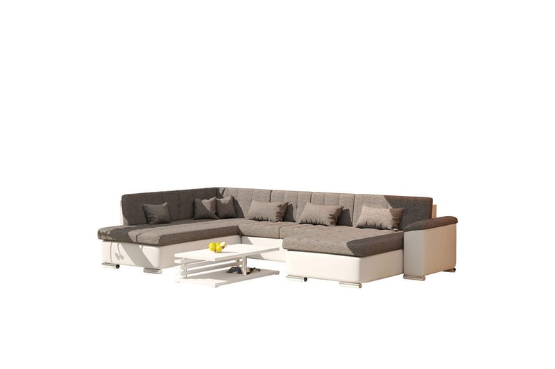 Niko U-Bäddsoffa 350x205x76 cm Divan Höger - Vit/Grå - Products - Möbler - Soffa - Bäddsoffa - Bäddsoffa längsbäddad