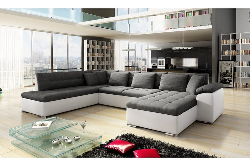 Niko U-Bäddsoffa 350x205x76 cm Divan Höger - Vit/Grå - Products - Möbler - Soffa - Bäddsoffa - Bäddsoffa längsbäddad