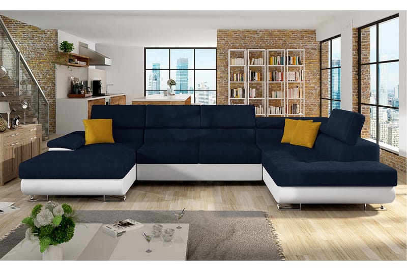 Reginia Bäddsoffa m. Divan och Schäslong Förvaring 4-sits - Mörkblå - Products - Möbler - Soffa - Bäddsoffa - Bäddsoffa divan