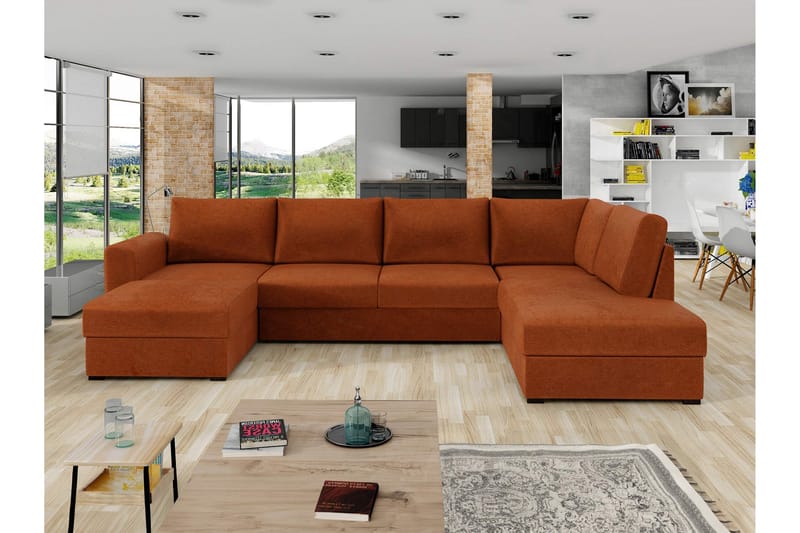 Taberk Bäddsoffa med Divan och Schäslong 4-sits i Chenille - Orange - Products - Möbler - Soffa - Bäddsoffa - Bäddsoffa divan
