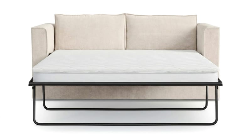 Travstad 3-sits Bäddsoffa med HVILA Bäddmadrass 140x200 cm Latex med Tvättbar klädsel - Beige/Vit - Products - Möbler - Soffa - Bäddsoffa - 3 sits bäddsoffa