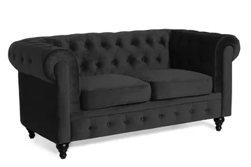 Chesterfield Lyx 2-sits Liten sammetssoffa - Djup soffa 160 cm bred - Svart - Products - Möbler - Soffa - Sammetssoffa