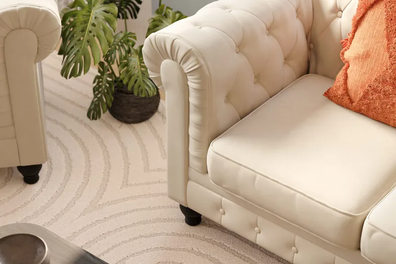 Chesterfield Lyx 3 sits Sammetssoffa- Djup soffa - Beige - Products - Möbler - Soffa - Chesterfield soffa