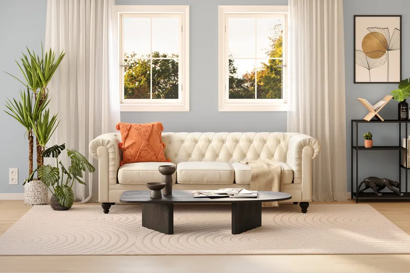 Chesterfield Lyx 3 sits Sammetssoffa- Djup soffa - Beige - Products - Möbler - Soffa - Chesterfield soffa