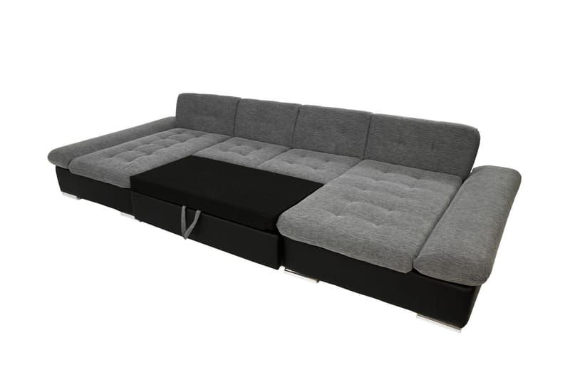 Dewitt Bäddsoffa Dubbelschäslong 4-sits i Konstläder - Svart/Grå - Products - Möbler - Soffa - Skinnsoffa