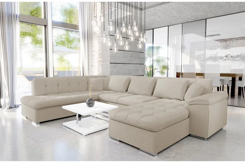 Dynir Soffa med Divan och Schäslong 4-sits - Beige - Products - Möbler - Soffa - Divansoffa & schäslongsoffa - 4 sits soffa med divan