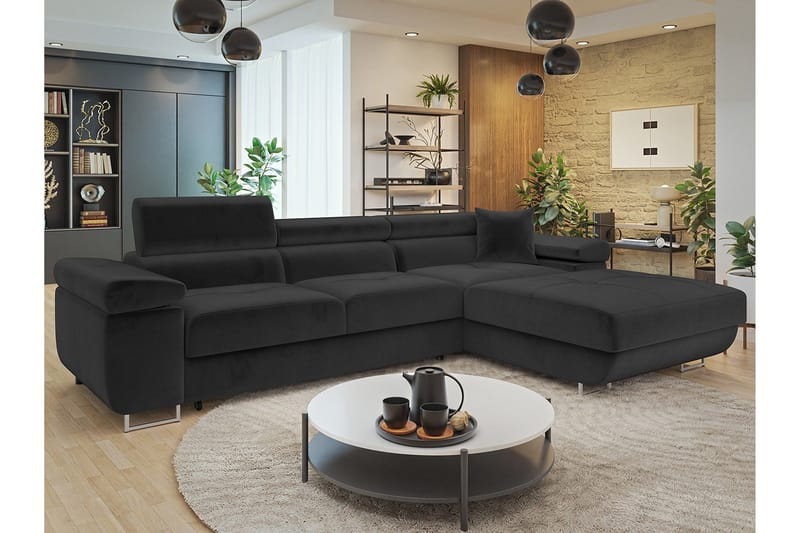 Gabina Soffa med Divan 3-sits - Svart - Products - Möbler - Soffa - Divansoffa & schäslongsoffa - 3 sits soffa med divan