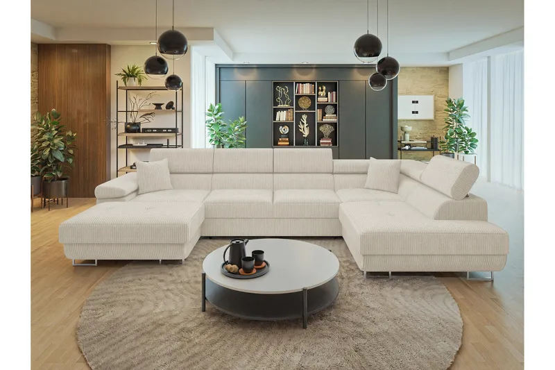 Gabina Soffa med Divan och Schäslong 4-sits - Beige - Products - Möbler - Soffa - Divansoffa & schäslongsoffa - 4 sits soffa med divan