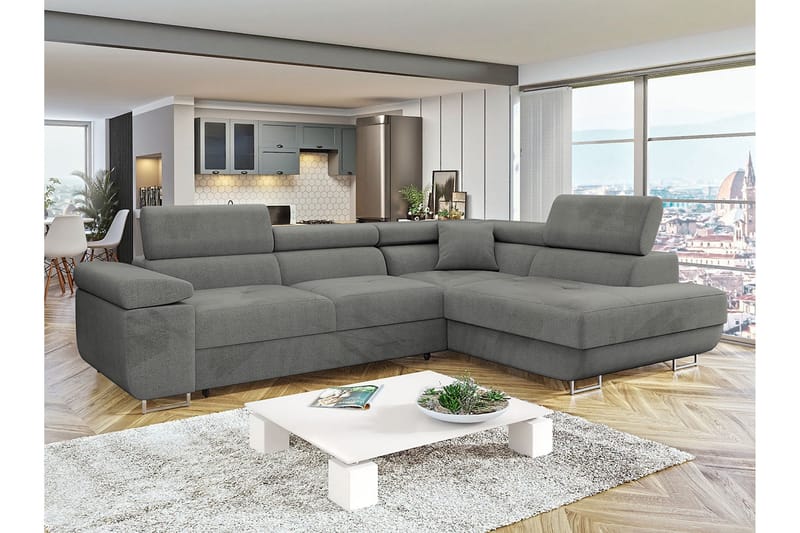 Gabina Soffa med Schäslong 3-sits - Grå - Products - Möbler - Soffa - Divansoffa & schäslongsoffa - 3 sits soffa med divan