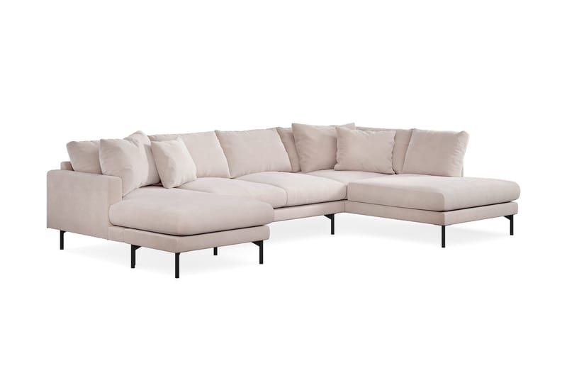 Menard 4-sits Högervänd Stor U-formad Djup Soffa med Divan och Schäslong i Sammet - Beige - Products - Möbler - Soffa - Divansoffa & schäslongsoffa - 4 sits soffa med divan