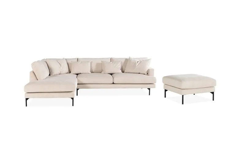 Menard 4-sits Vänstervänd L-formad Schäslongsoffa + Fotpall i Manchester - Beige - Products - Möbler - Soffa - Divansoffa & schäslongsoffa - 3 sits soffa med divan
